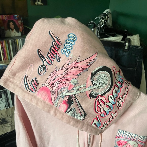 Y2K 2019 Daytona bike week light pink zip up hoodie - Picture 6 of 7